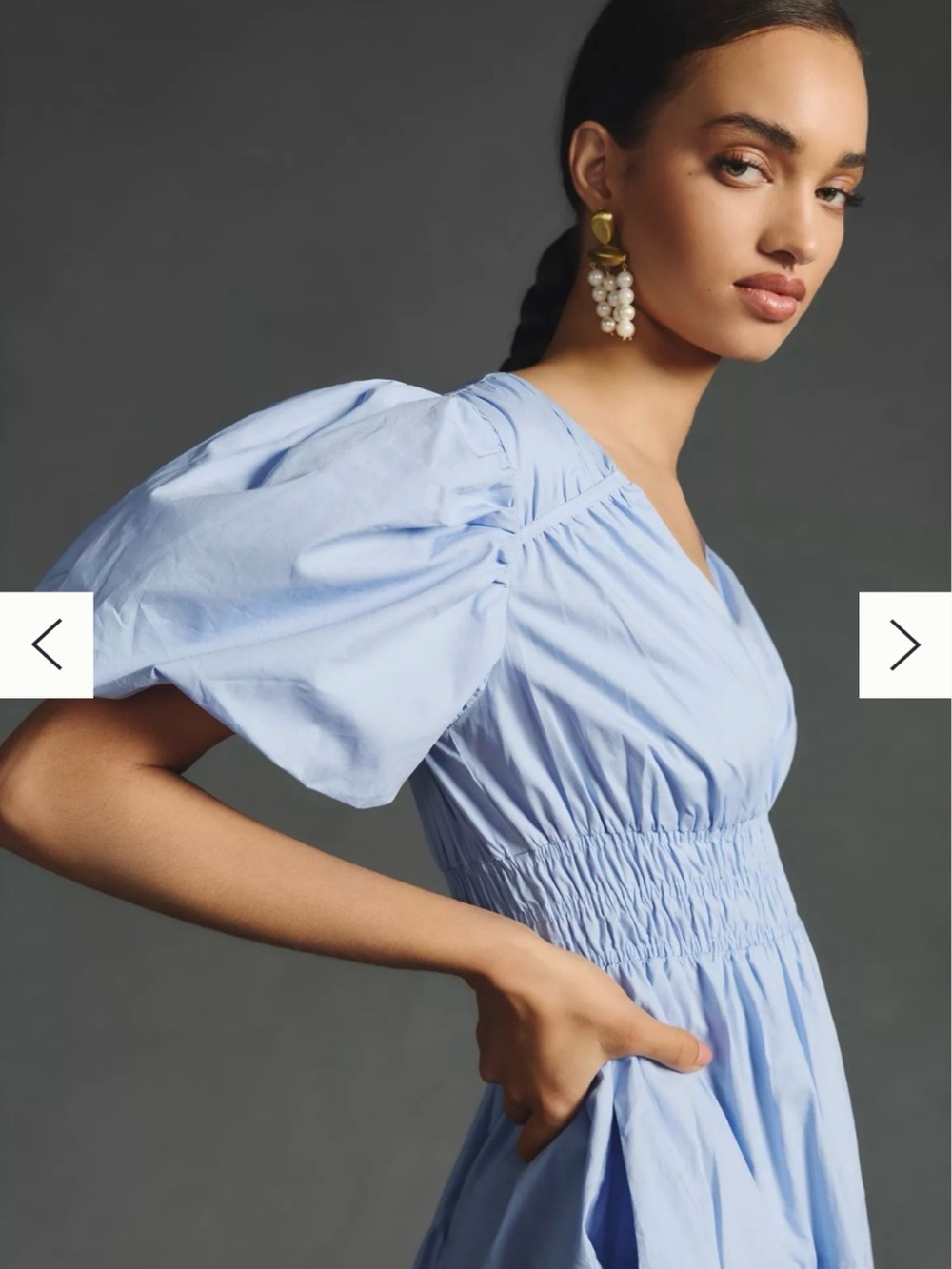 Moon River Light Blue Puff-Sleeve Tiered Midi Dress - Picture 3 of 3